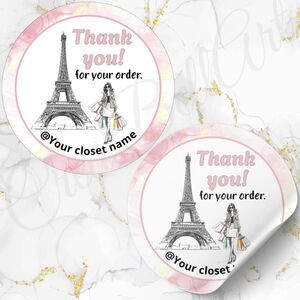 60 Personalized Paris Thank You Stickers 2 inch Glossy
